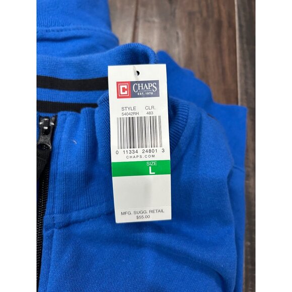 Chaps NWT Mens Blue Track Jacket With Black Stripes Full Zip Size L - Picture 10 of 11